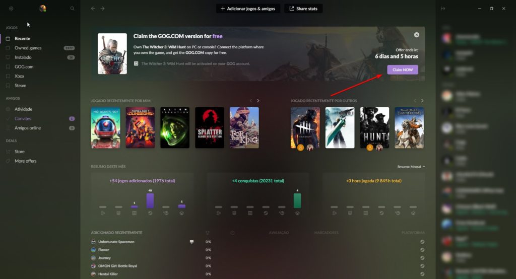Resgatando a cópia de TW3 na conta GOG