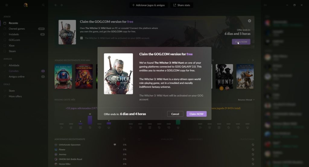 Resgatando a cópia de TW3 na conta GOG