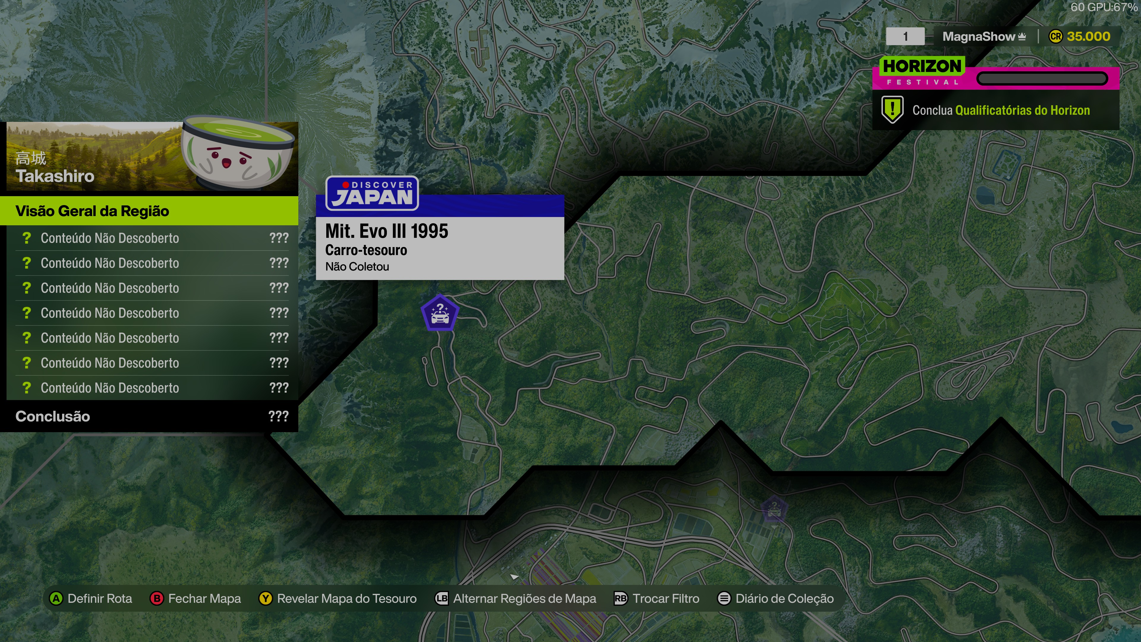 Localização de Mit. Evo III 1995 como Carro-tesouro em Forza Horizon 6 na região de Takashiro