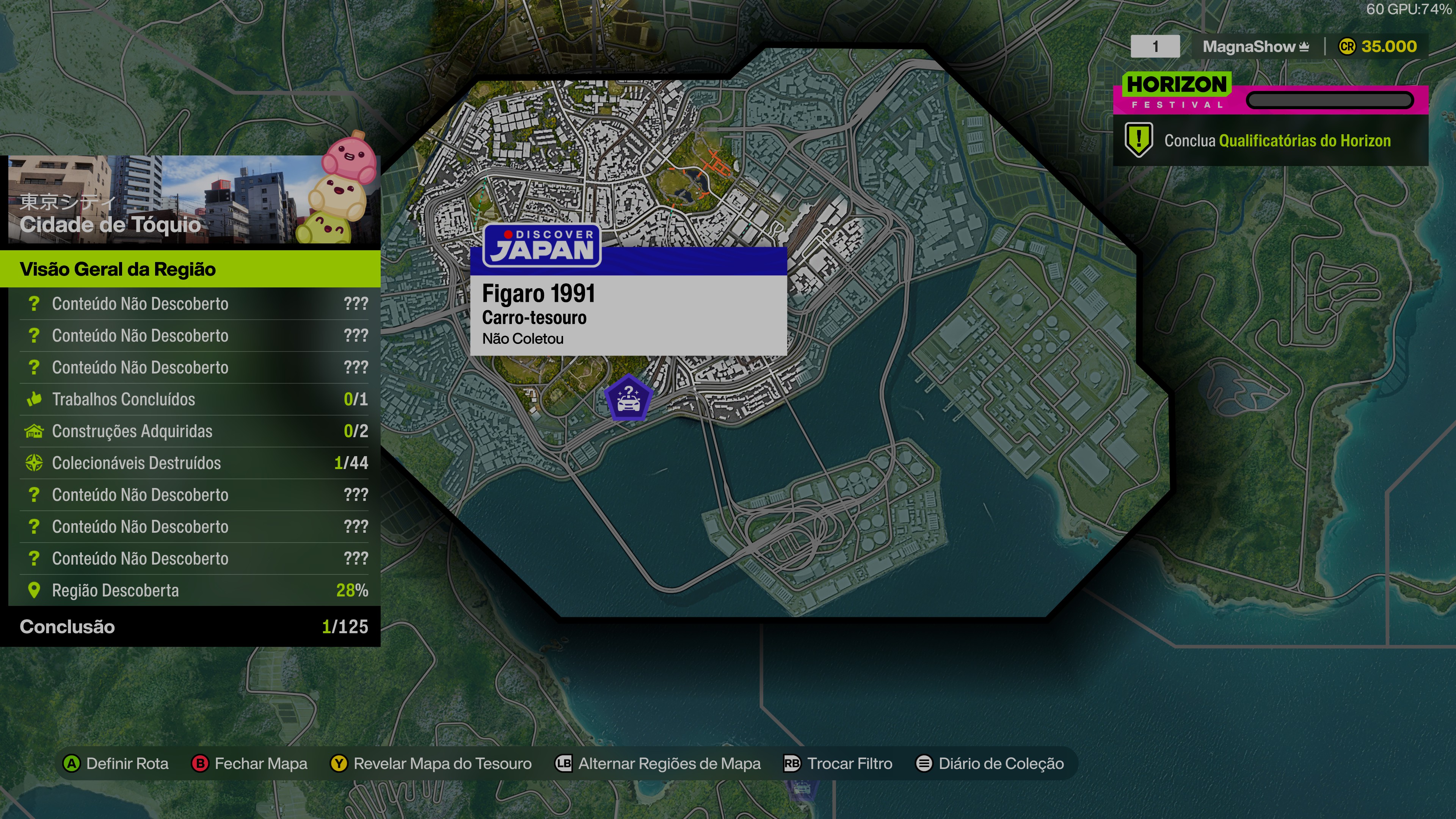Localização de Figaro 1991 como Carro-tesouro em Forza Horizon 6 na região de Tóquio